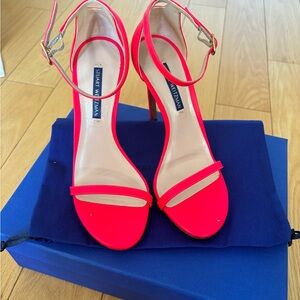 Stuart Weitzman Neon Pink Nudist Strappy Heeled Sandal